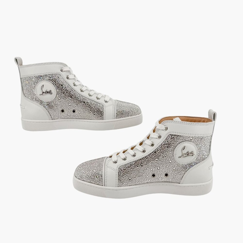 Christian Louboutin Louis Strass High Top Sneakers Size 40 US 10 White Crystal - Picture 11 of 15